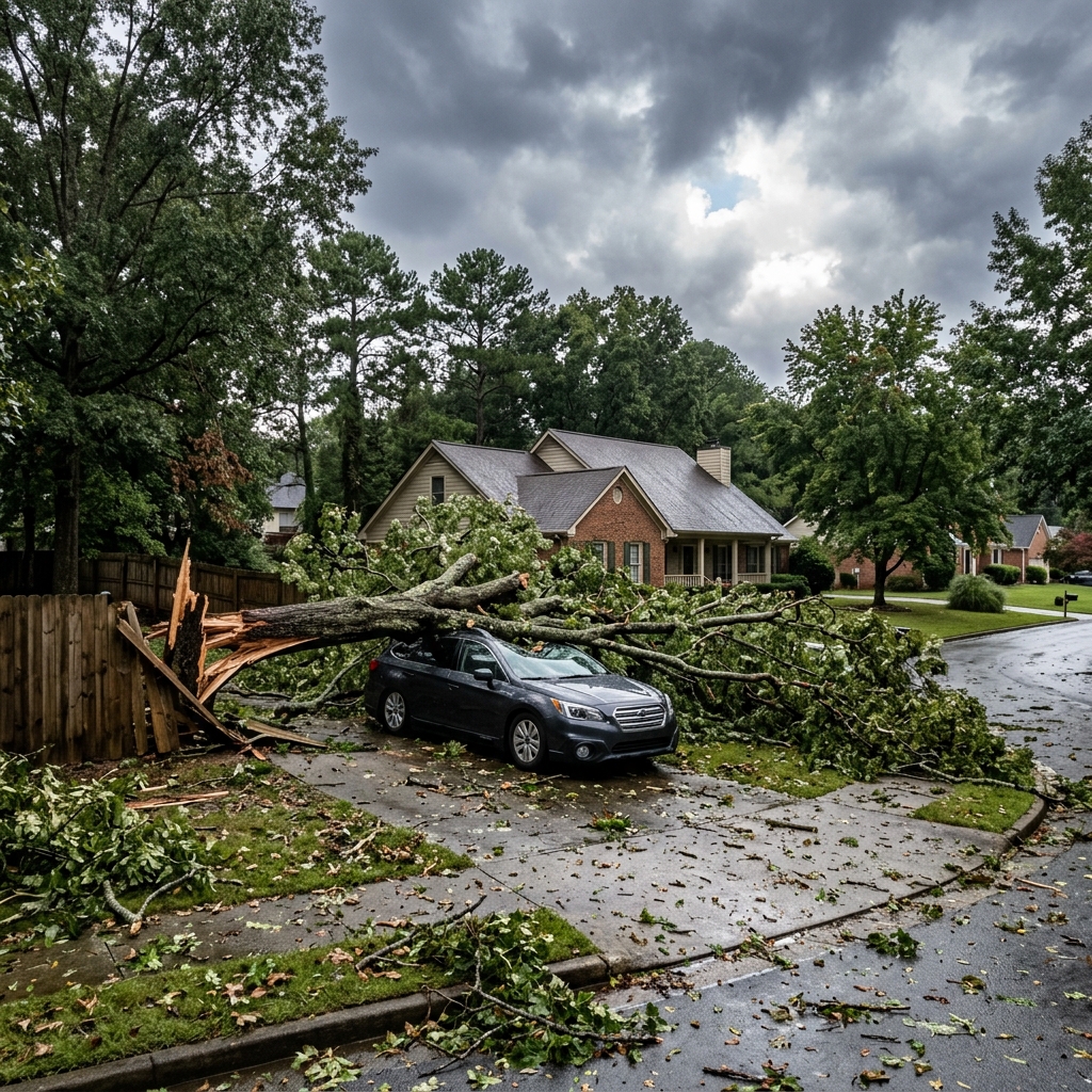 Fallen tree after storm in Lilburn GA