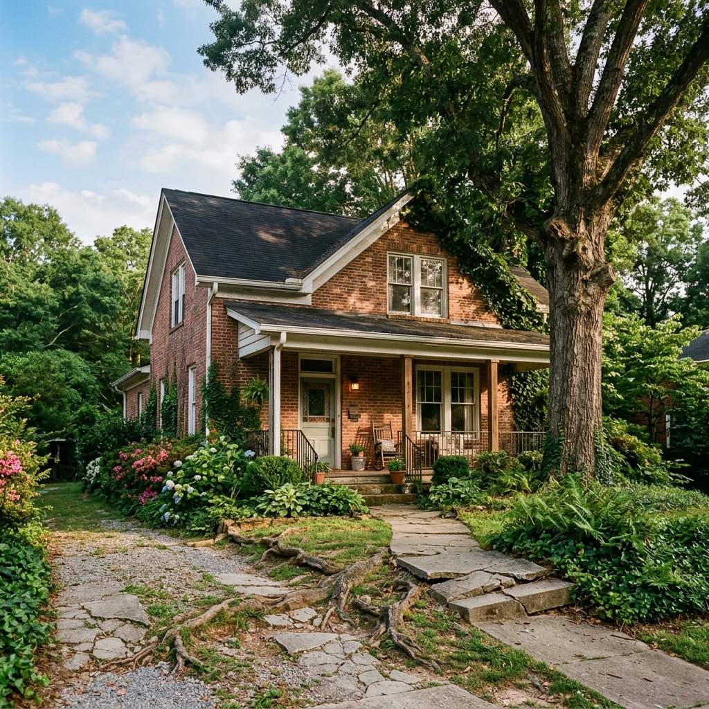 Mature oak trees over older home in Lilburn